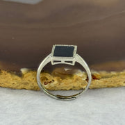 Type A Translucent Black Omphasite Jadeite Square Shaped in S925 Sliver Ring (Adjustable Size) 1.50g 7.5 by 7.5 by 1.5mm - Huangs Jadeite and Jewelry Pte Ltd