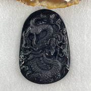 Type A Opaque to Partial Translucent Black Omphacite Jadeite Dragon Pendant 24.58g 58.2 by 40.3 by 8.2mm - Huangs Jadeite and Jewelry Pte Ltd