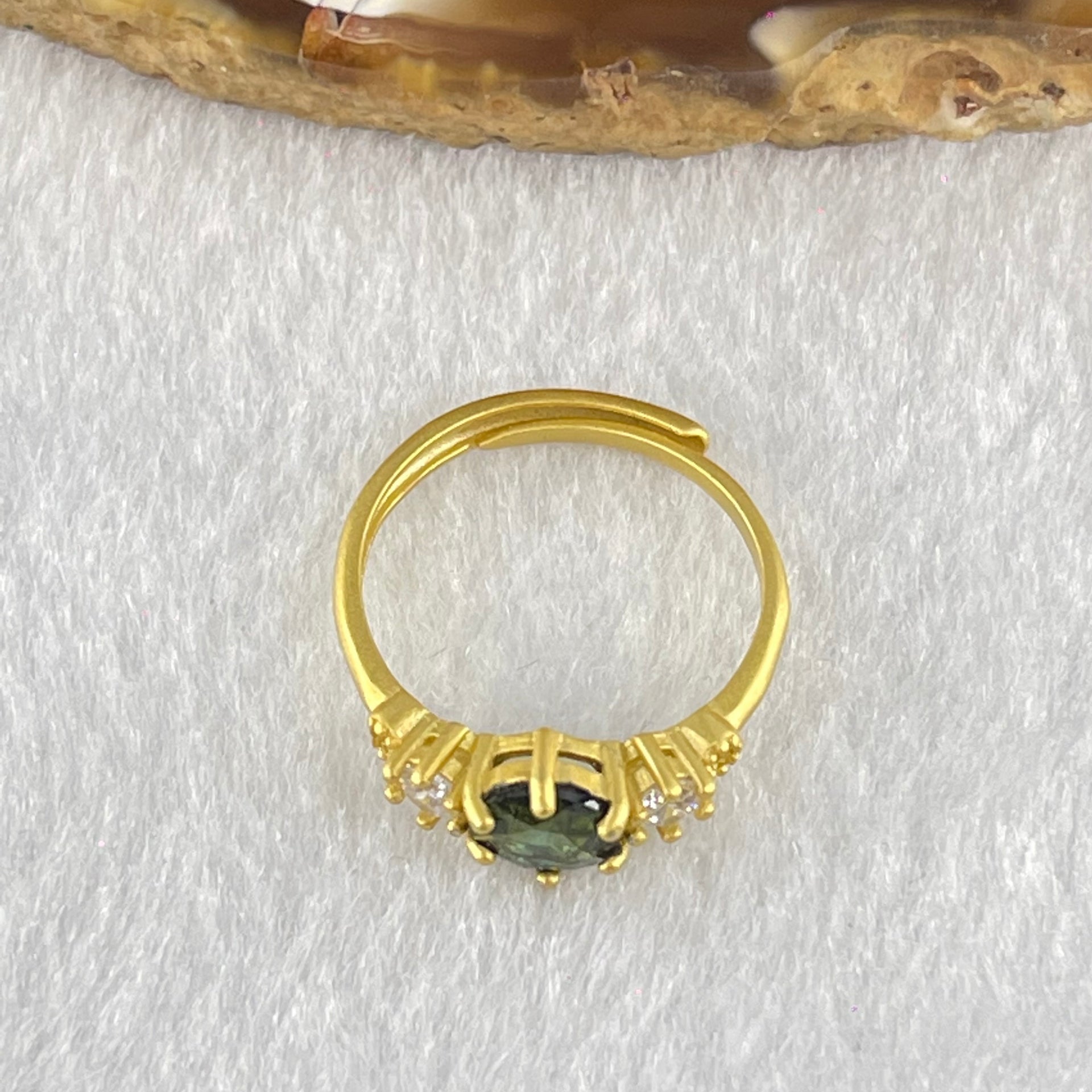 Natural Green Tourmaline with Crystals In S925 Sliver Gold Color Ring (Adjustable Size) 1.59g 3.6 by 2.6mm - Huangs Jadeite and Jewelry Pte Ltd