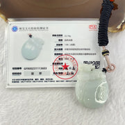 Type A Faint Lavender Green Jadeite Pixiu on Money Bag and Coins Pendent 22.16g 38.1 by 27.4 by 10.3mm - Huangs Jadeite and Jewelry Pte Ltd