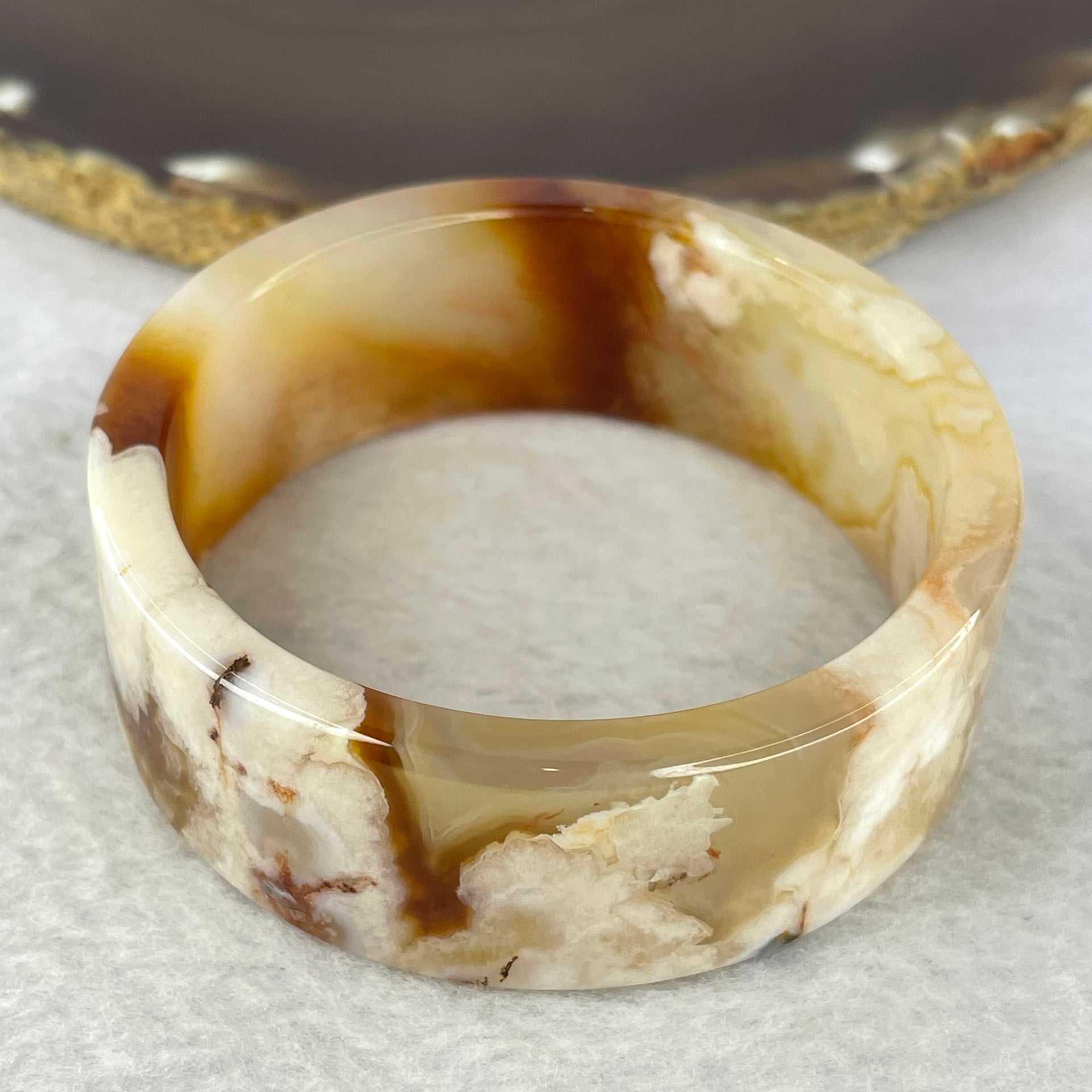 Natural Flower Agate Bangle 55.95g 21.3 by 5.7 mm Internal Diameter 54.1 mm - Huangs Jadeite and Jewelry Pte Ltd