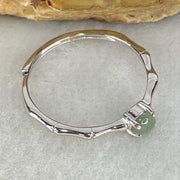 Type A Semi Icy Green Cabochon Jadeite in S925 Sliver Bamboo Ring (Adjustable Size) 0.96g 4.0 by 2.0mm - Huangs Jadeite and Jewelry Pte Ltd