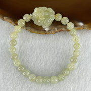 Special Edition Natural Type A Light Green with Yellow Jadeite Male Pixiu 20.9 by 17.7 by 13.0mm with Jadeite Beads Bracelet 22.18g 16cm 7.0mm 25 Beads - Huangs Jadeite and Jewelry Pte Ltd