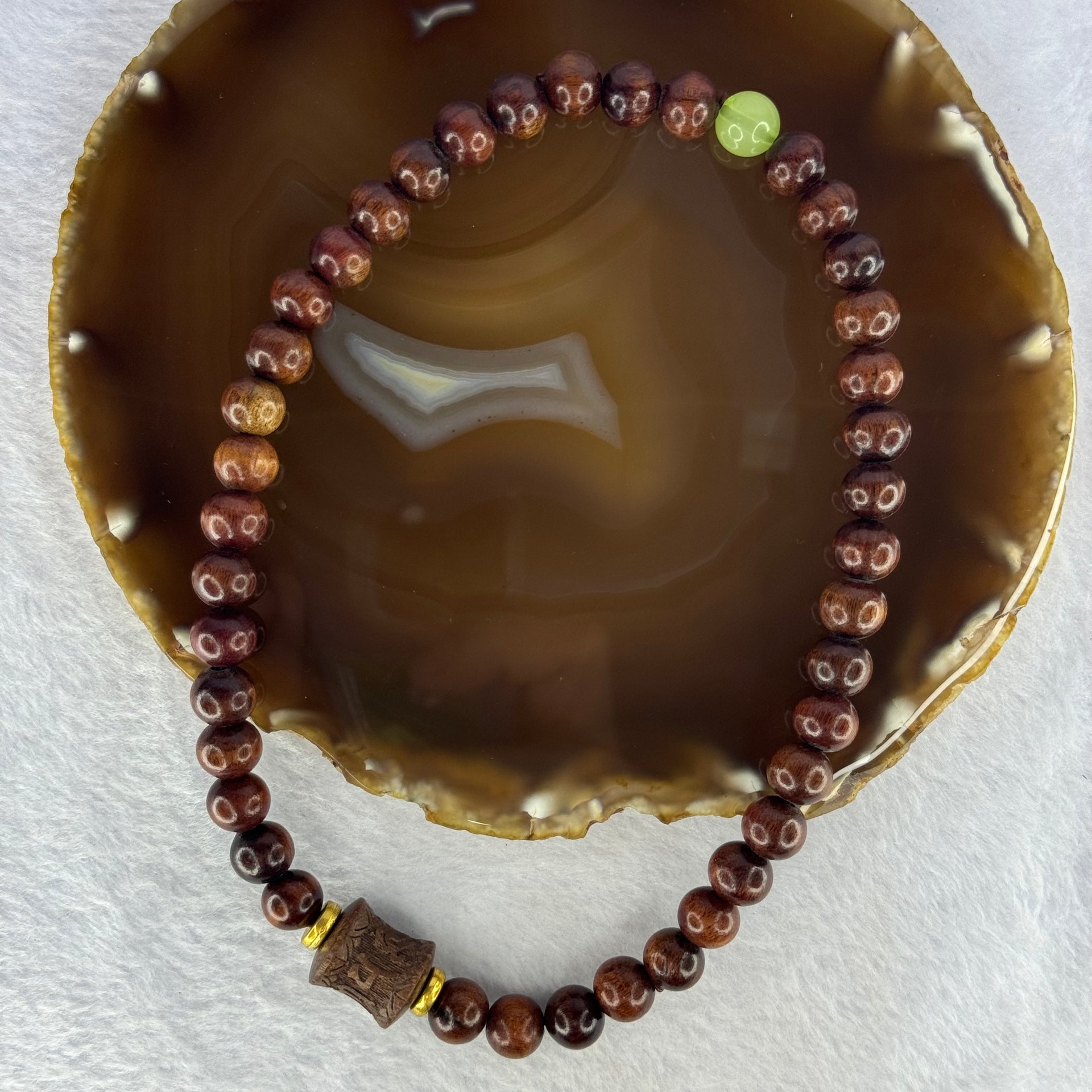Natural Hainan Dalbergia Rosewood Beads Necklace 天然海南黄花梨手链 26.03g 10.1mm 40 Beads 17.2 by 15.1 mm 1 Om Mani Padme Hum Lulutong - Huangs Jadeite and Jewelry Pte Ltd