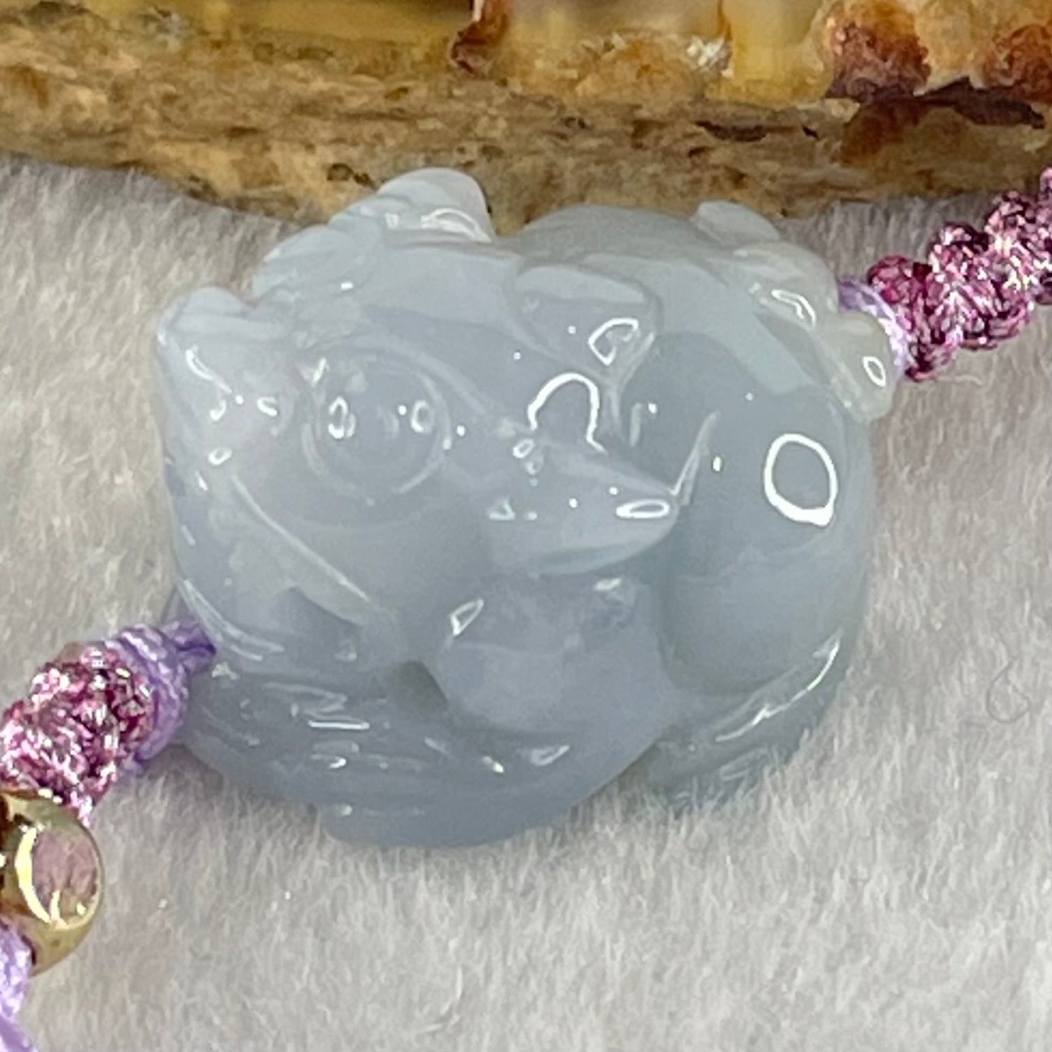 Type A Lavender with Yellow Patch Jadeite Male Pixiu String Bracelet 5.96g 13cm 18.0 by 14.2 by 12.6mm - Huangs Jadeite and Jewelry Pte Ltd