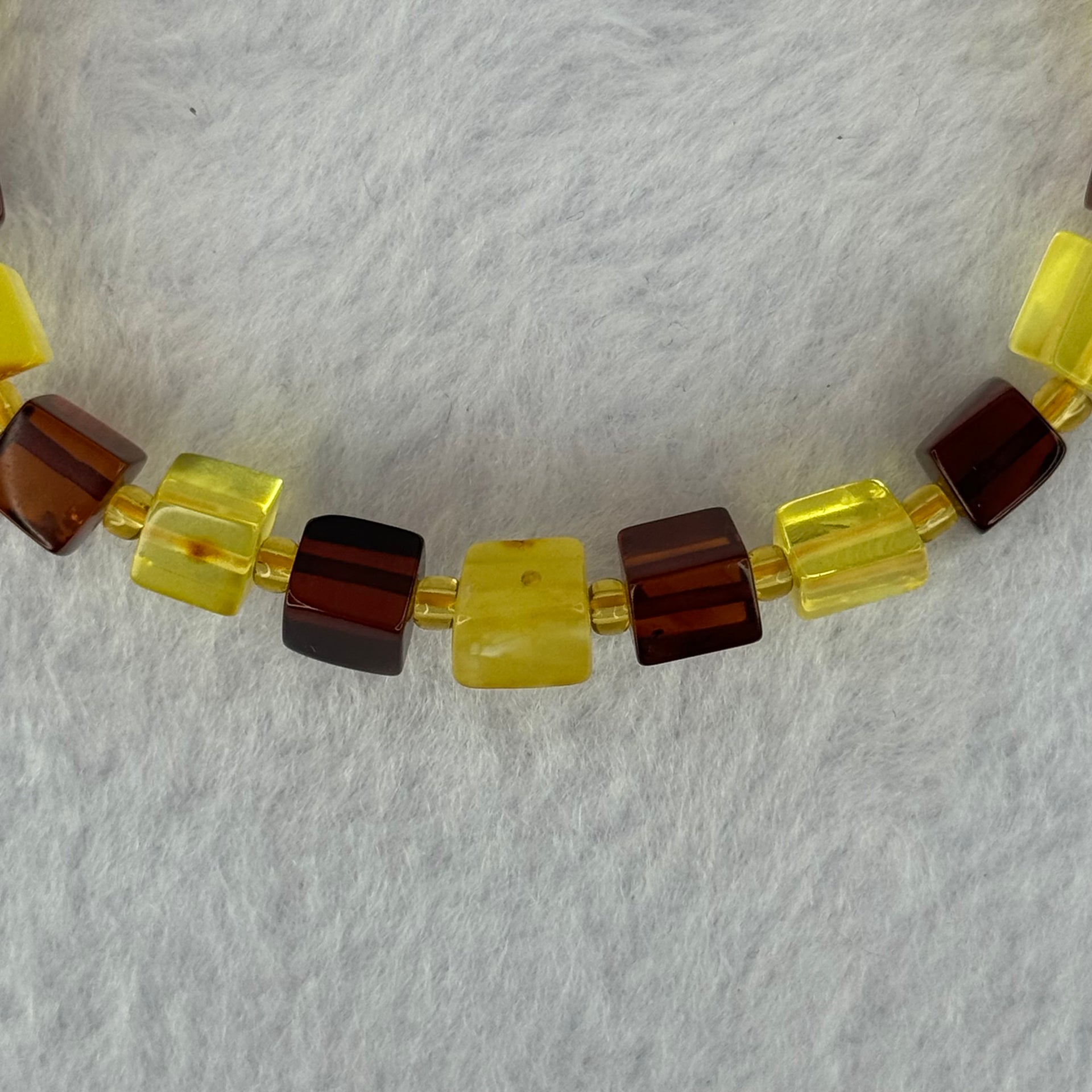 Natural Butterscotch Yellow and Red Amber Square Beads Bracelet 天然方型多宝琥珀手链 6.21g 16cm 7.2mm 22 Beads - Huangs Jadeite and Jewelry Pte Ltd