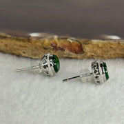 Type A Icy Old Mine Full Green Hua Qing Jade Jadeite with Diamonds Round Earrings 2.35g 9.5 by 9.5 by 5.7mm - Huangs Jadeite and Jewelry Pte Ltd