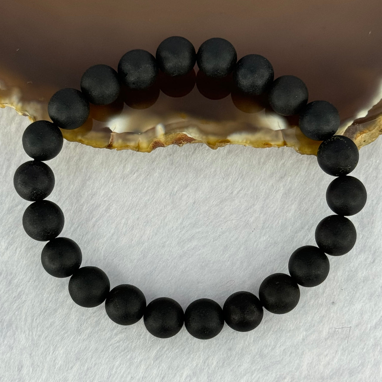 Natural Dark Matt Black Amber Beads Bracelet 天然大黑天翁琥珀手链 6.95g 15cm 8.4mm 22 Beads - Huangs Jadeite and Jewelry Pte Ltd
