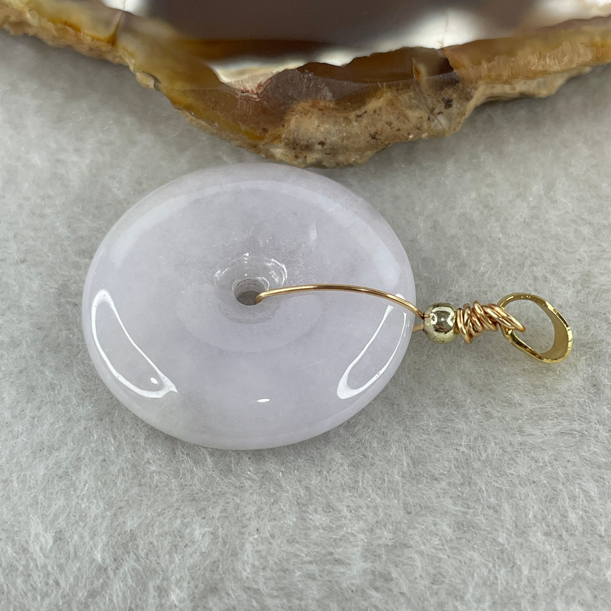 Natural Type A Lavender Jadeite Ping An Kou Pendant | 24.5mm Regal Purple Translucent Jade Peace Disc Talisman (6.95g | 24.5 x 5.3mm) - Huangs Jadeite and Jewelry Pte Ltd
