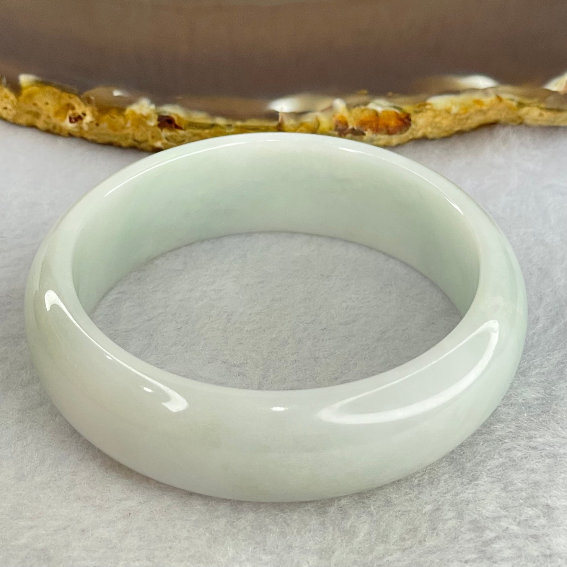 Type A Faint Lavender Green Jadeite Bangle Internal Diameter 55.3mm 61.24g 17.3 by 7.2mm (Internal Lines) - Huangs Jadeite and Jewelry Pte Ltd