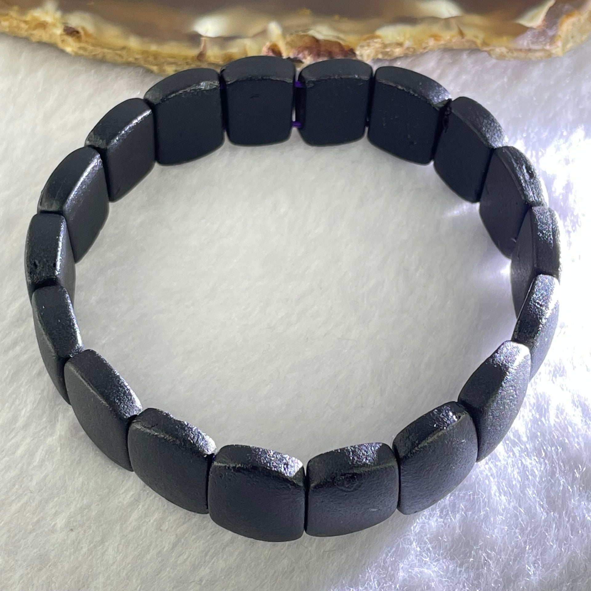Natural Dark Matt Black Amber Beads Bracelet 天然大黑天翁琥珀手链 11.20g 17cm 14.5 by 11.2 by 5.1mm 18pcs - Huangs Jadeite and Jewelry Pte Ltd