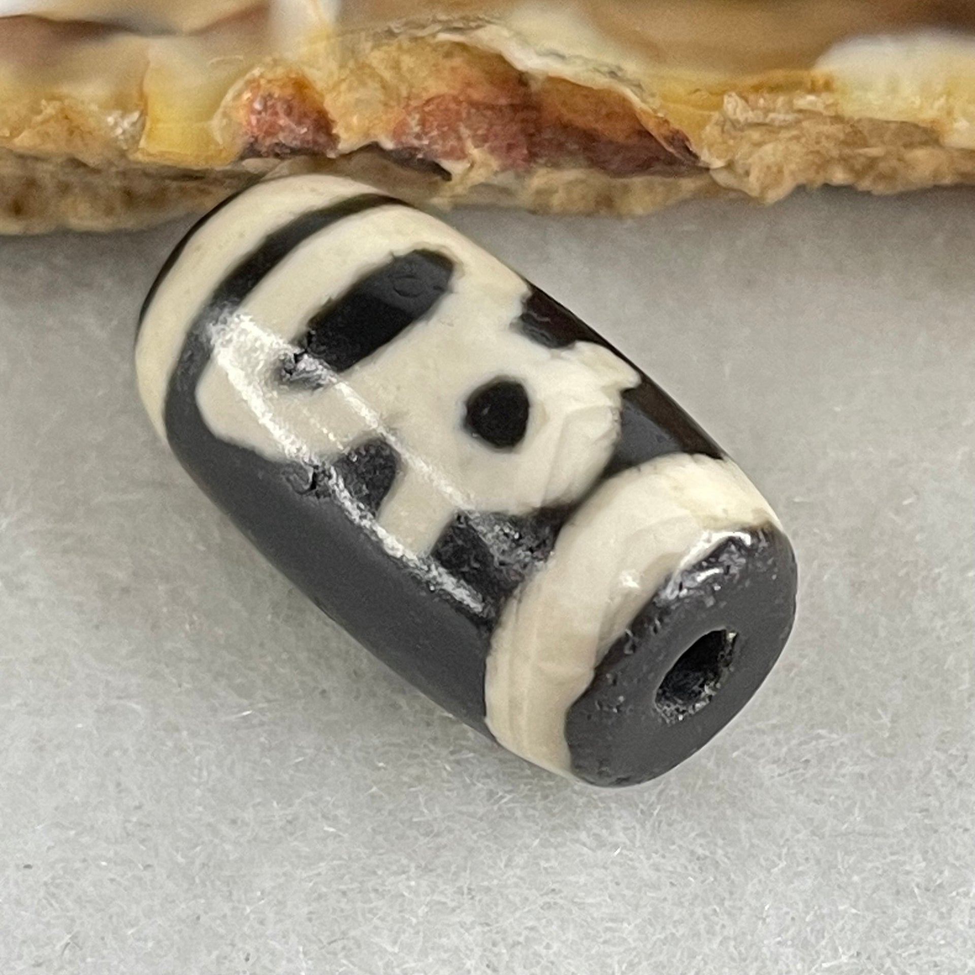 Natural Powerful Tibetan Old Oily Double Agate Cai Shen Dzi Bead Heavenly Master (Tian Zhu) 财神天珠 3.48g 19.2 by 10.6mm - Huangs Jadeite and Jewelry Pte Ltd