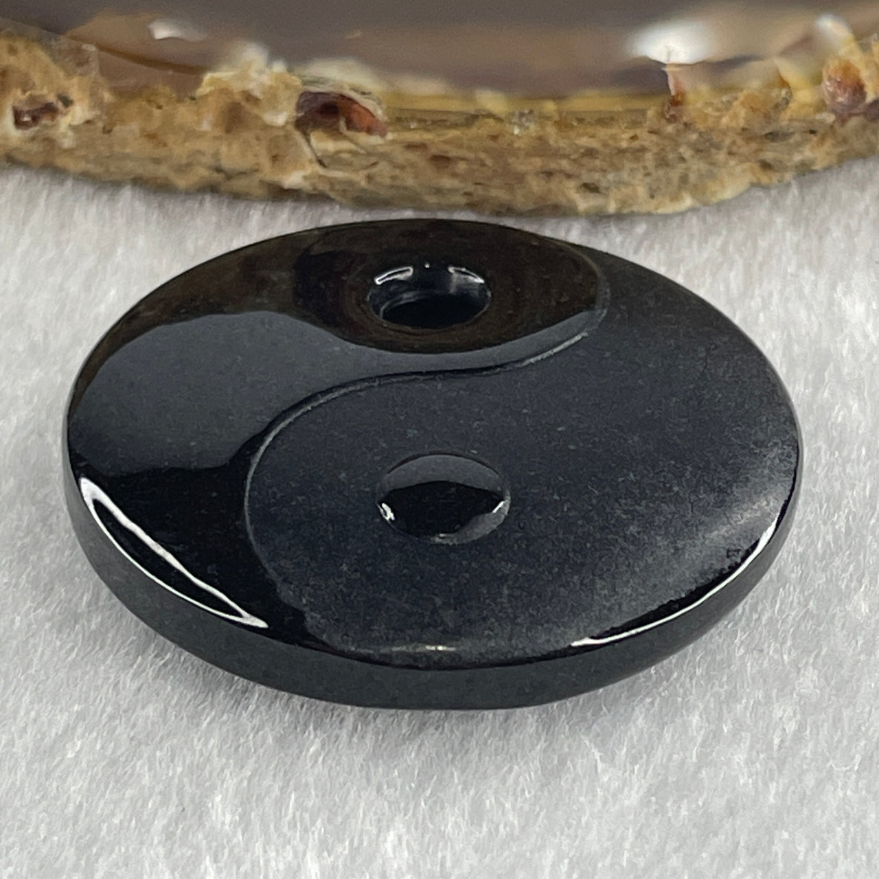 Type A Opaque Black Omphacite Jadeite Yin Yang Pendant 20.07g 35.8 by 9.0mm