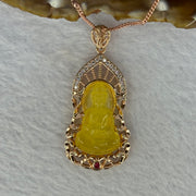 Natural Yellow Amber Guan Yin with Crystals in Silver Rose Gold Color Necklace 7.81g 16.5 by 8.1 by 3.0mm - Huangs Jadeite and Jewelry Pte Ltd