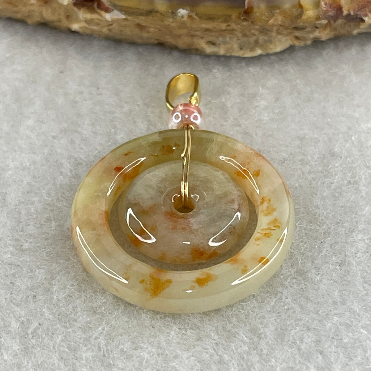 Natural Type A Brownish-Red Jadeite Double Ping An Kou Pendant | Double Peace & Endless Harmony (3.96g | Outer 22.5 x 3.8mm | Inner 13.3 x 3.6mm) - Huangs Jadeite and Jewelry Pte Ltd