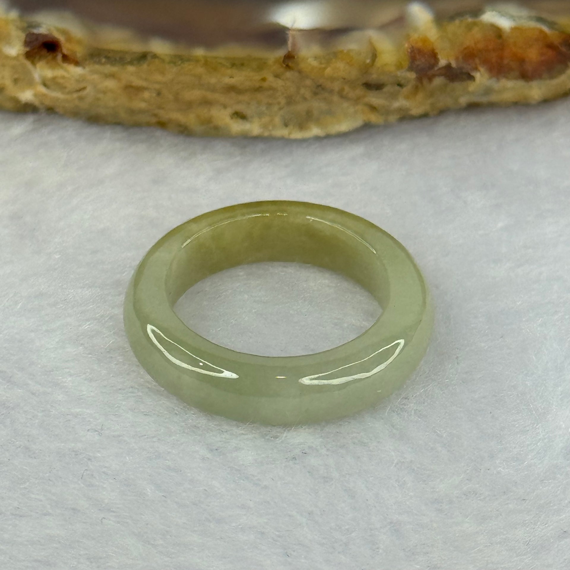Type A Green with Yellowish Brown Patches Jadeite Ring 2.37g 4.7 by 3.3mm US4.25 HK9 - Huangs Jadeite and Jewelry Pte Ltd