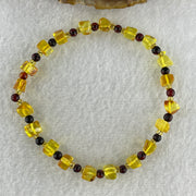 Natural Yellow Amber Square Shape with Cognac Amber Round Shape Bracelet 4.31g 18cm 6.3mm 20 Beads - Huangs Jadeite and Jewelry Pte Ltd