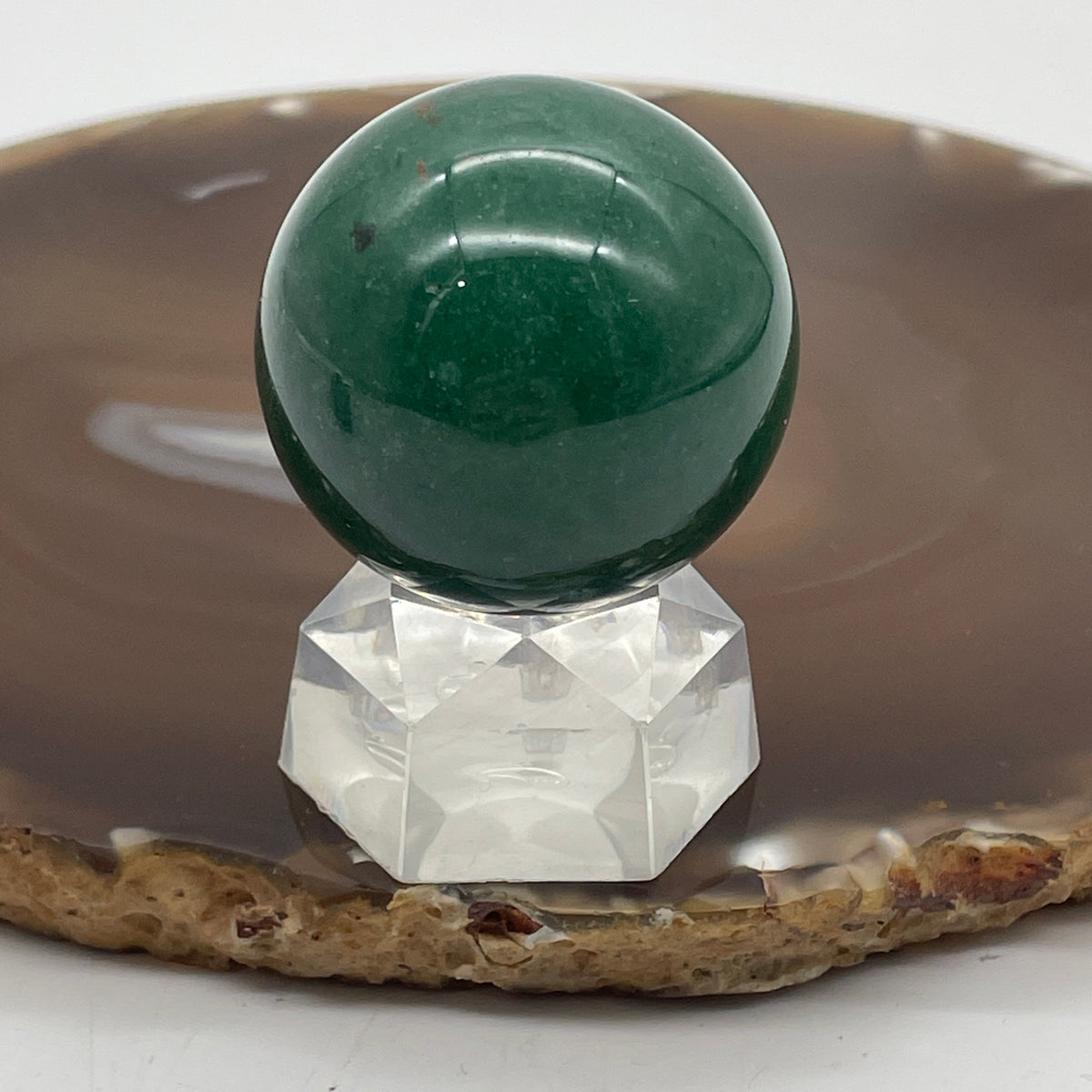 Natural Green Aventurine Mini Ball with Clear Acrylic Stand Display | (67.79g | 24.9mm | 49.3mm | Catalyst, "Stone of Opportunity" & Steady Wealth Magnet, 360° Energy Harmonizer & Feng Shui Prosperity Catalyst)