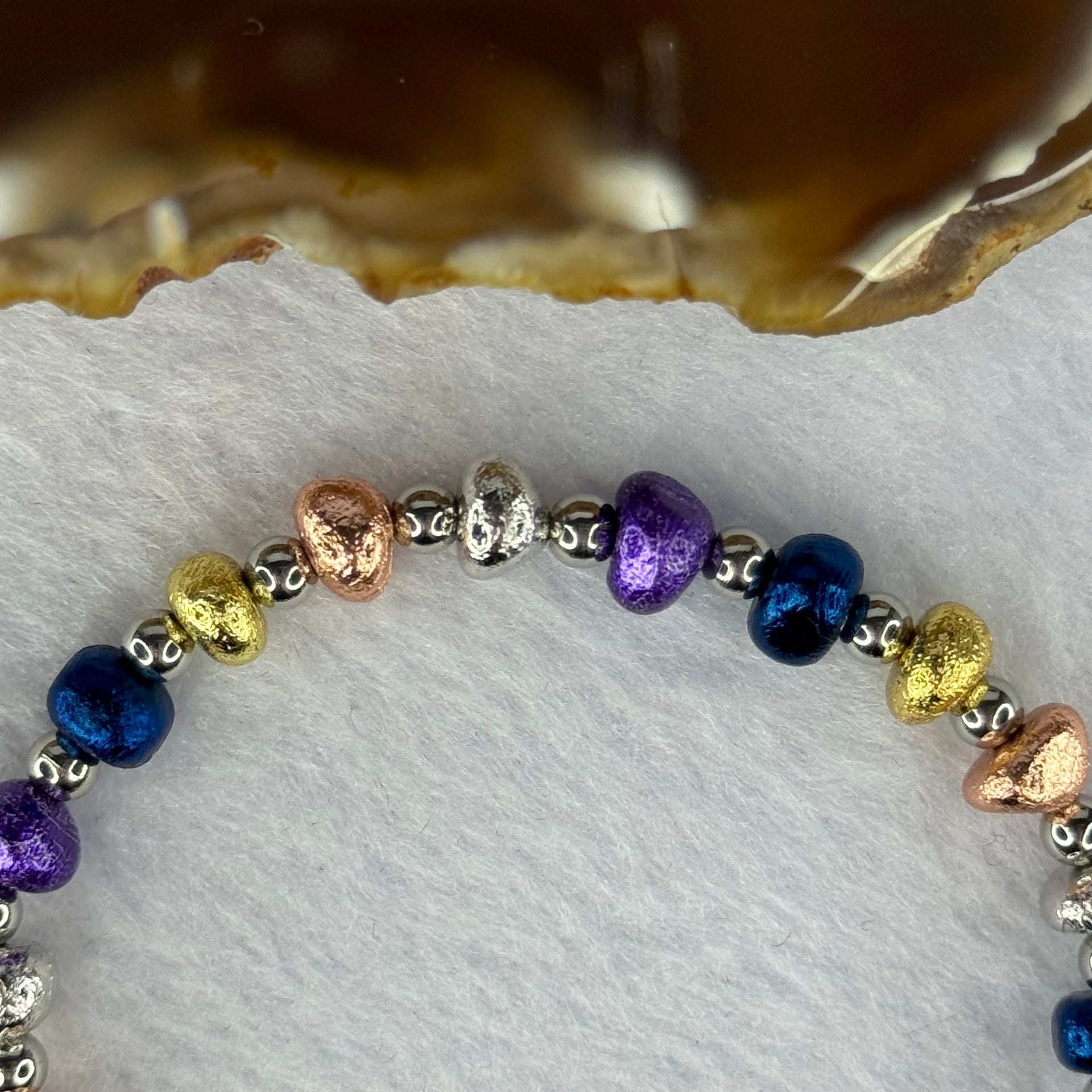 Natural Meteorite in Multi Color Pebble Shape Beads with Mini Stainless Beads Bracelet 天然天铁手链 25.33g 15cm 6.8mm 22pcs - Huangs Jadeite and Jewelry Pte Ltd