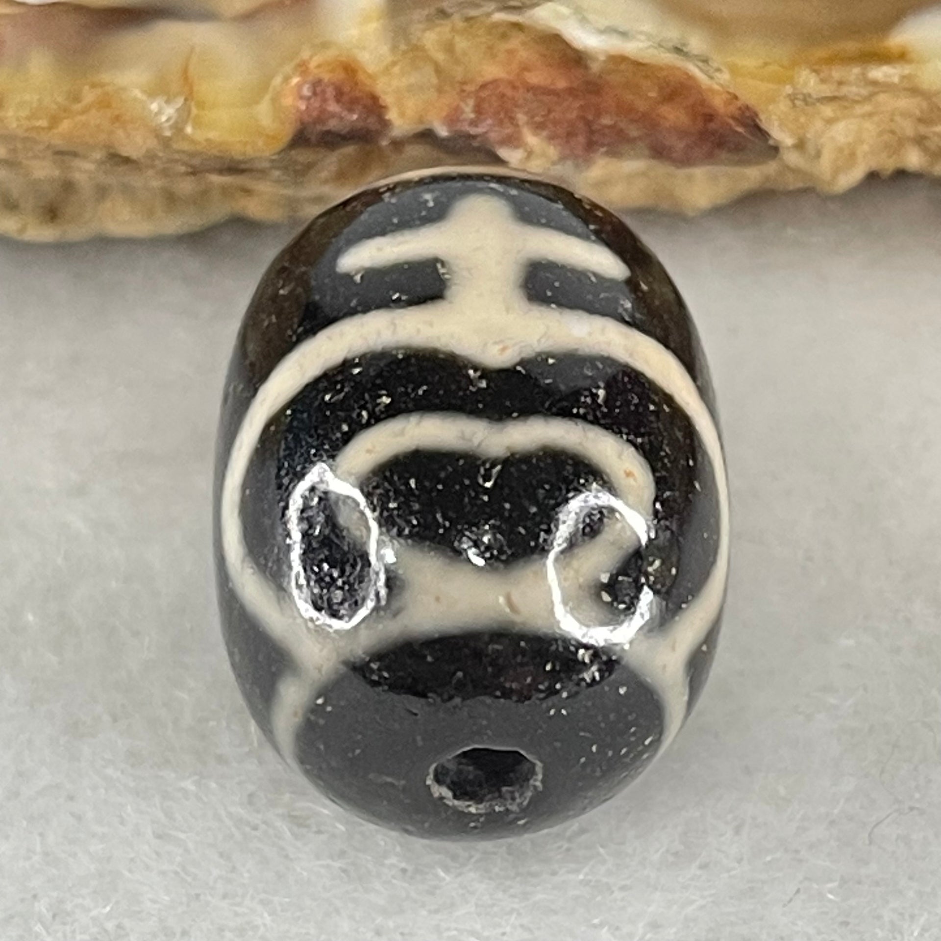 Natural Powerful Tibetan Old Oily Agate Double Nectar Vessel Dzi Bead Heavenly Master (Tian Zhu) 花蜜容器眼天珠 4.56g 17.8 by 13.1mm - Huangs Jadeite and Jewelry Pte Ltd