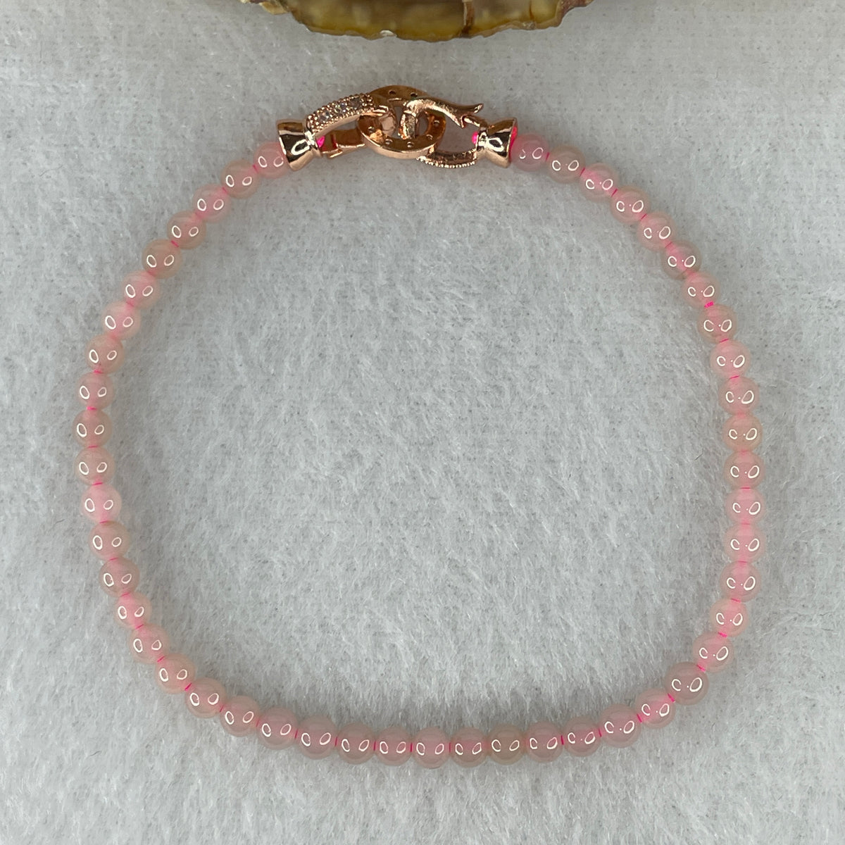 Natural Type A Semi-Icy Pink Jadeite Bracelet | 17cm Delicate 3.8mm Round Genuine Pink Jade Bead Strand with Rose Gold Clasp (5.30g 48 Beads) - Huangs Jadeite and Jewelry Pte Ltd