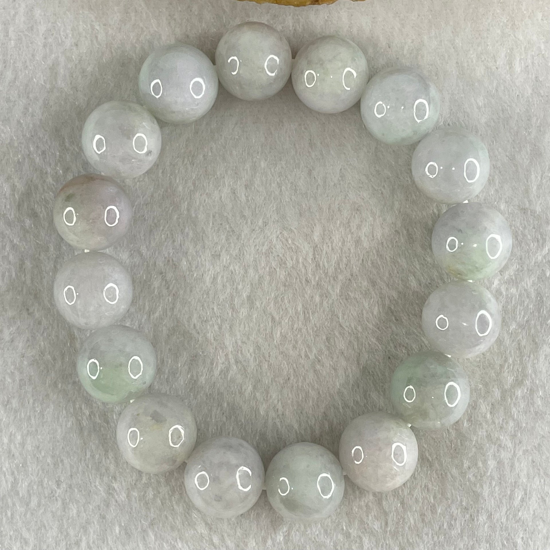 Type A Light Green with Slight Light Lavender Jadeite Beads Bracelet 47.83g 15cm 12.1mm 16 Beads - Huangs Jadeite and Jewelry Pte Ltd