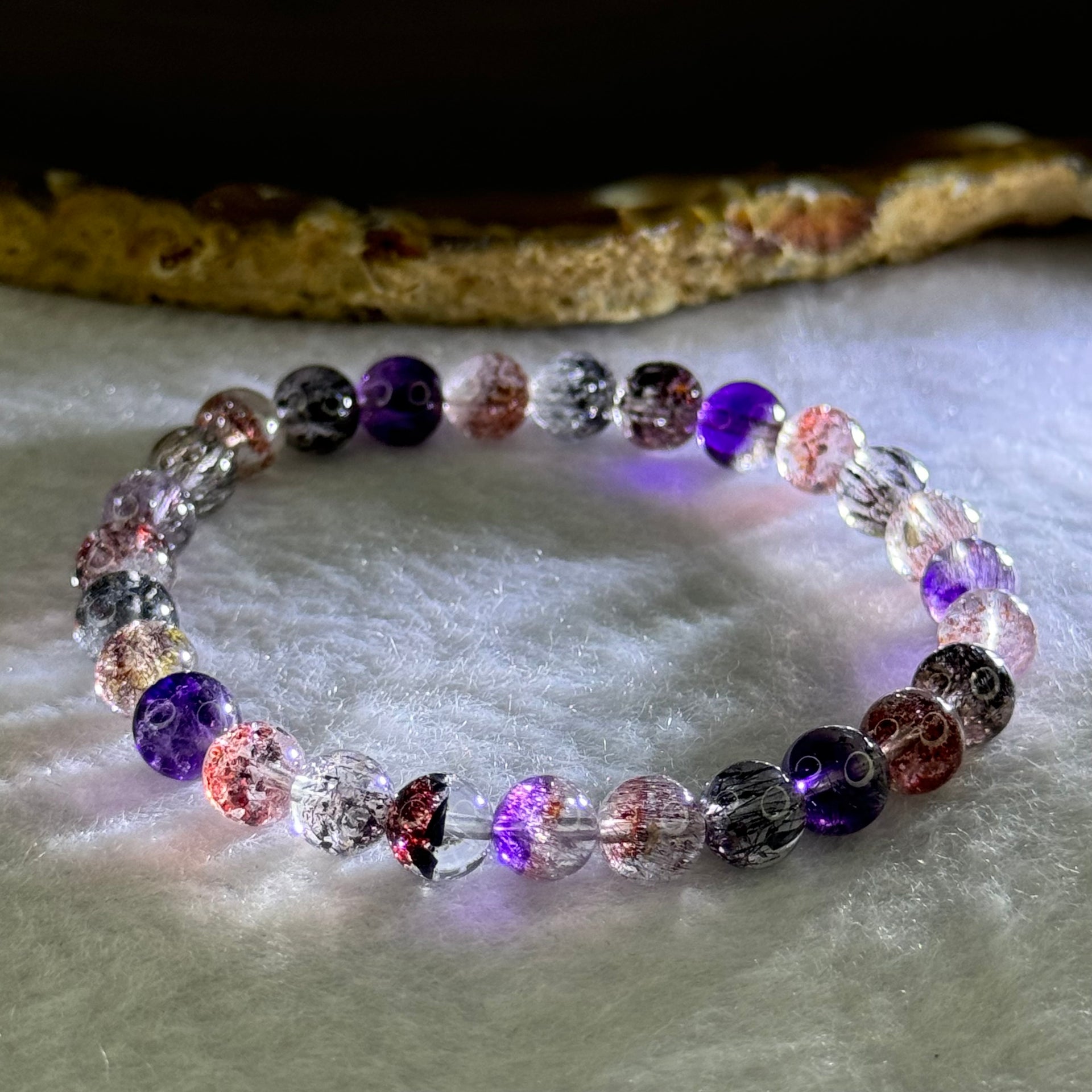 Very Good Grade Natural Transparent Bright Super 7 Beads Bracelet 非常好的等级天然透明深彩色超级七珠手链 10.84g 15cm 6.8mm 27 Beads - Huangs Jadeite and Jewelry Pte Ltd