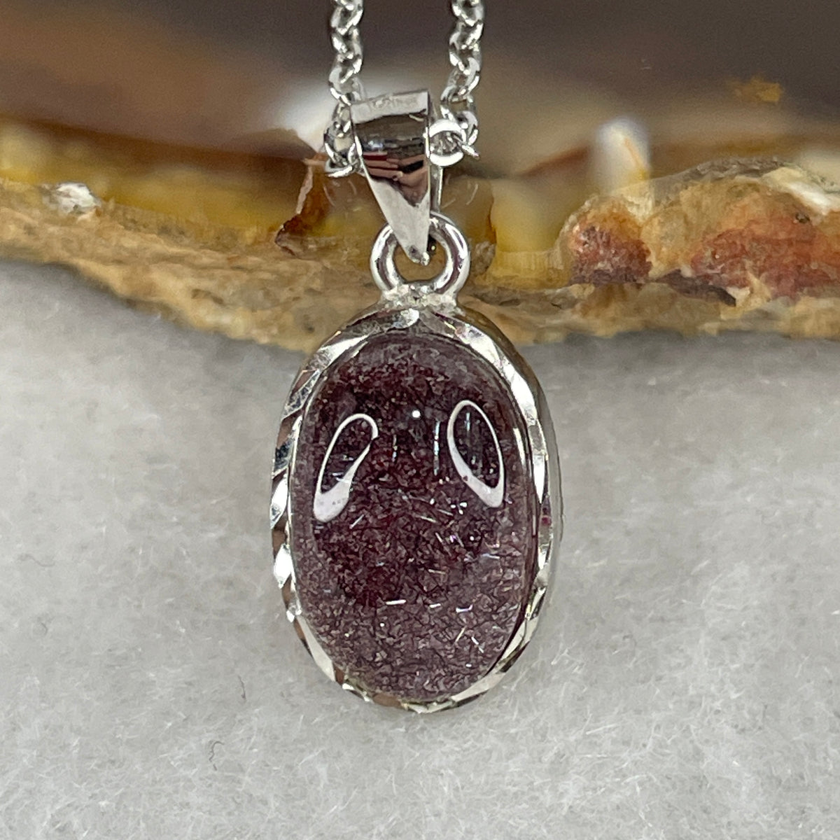 Collectors Grade Natural Fireworks Super 7 Crystal Cabochon Pendant | S925 Sterling Silver Clasp Necklace (2.56g | 40–44cm Adjustable Length | 11.2 × 7.4 × 5.0mm)