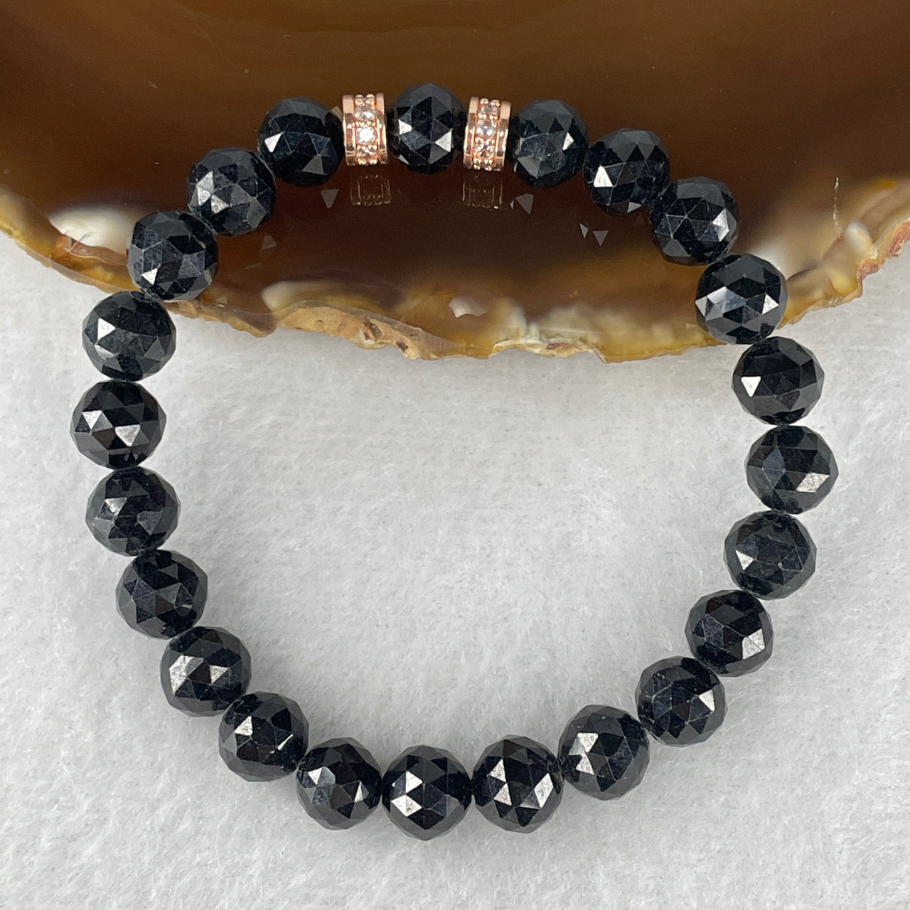 Certified Natural Type A Opaque Black Omphacite Jadeite Faceted Beads with Charm Bracelet 19.43g 15cm 8.0mm 23 Beads