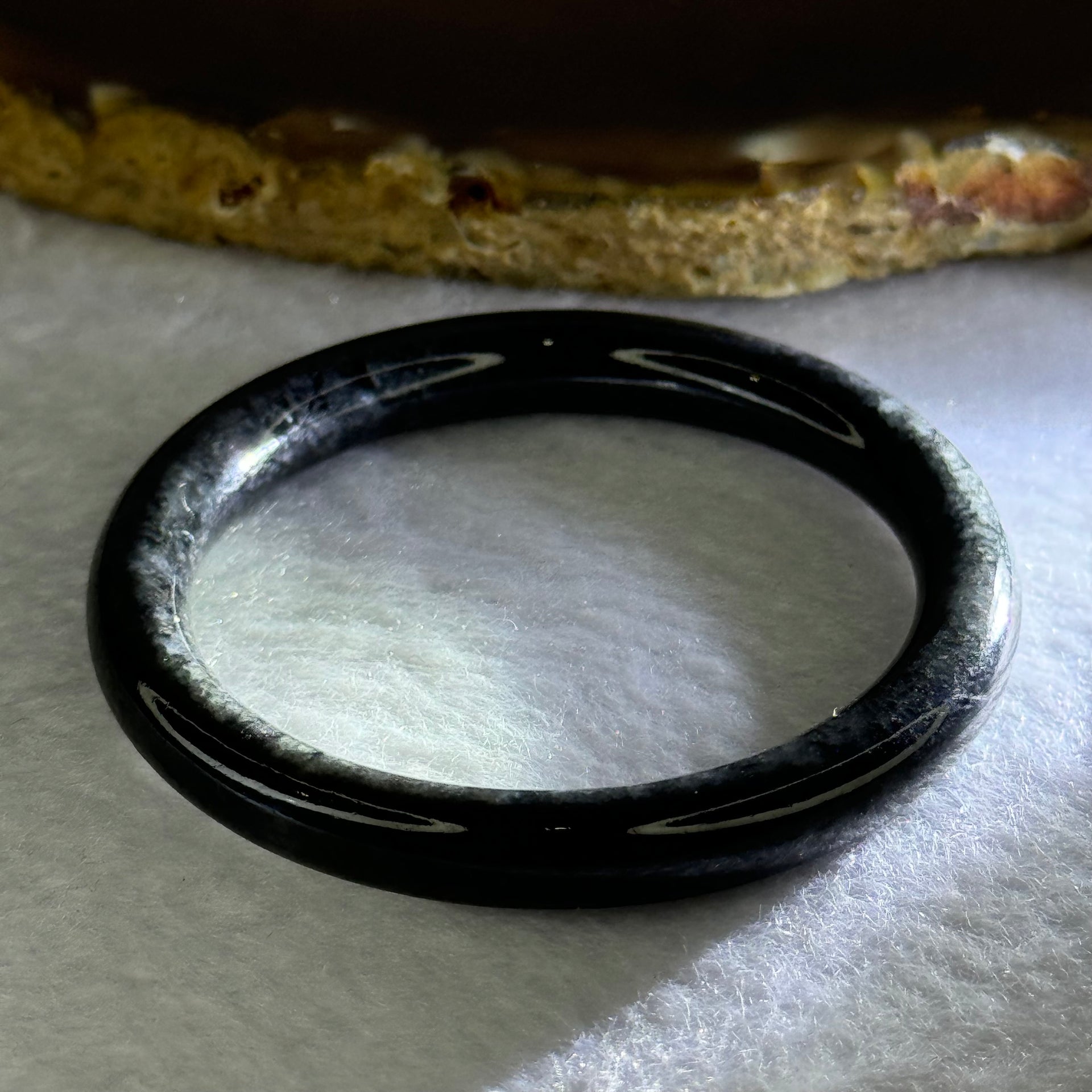 Type A Black Grey Wuji Jadeite Baby Bangle 14.30g Internal Diameter 40.7mm 6.3 by 6.4mm - Huangs Jadeite and Jewelry Pte Ltd