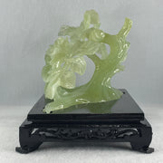 Natural Green Serpentine Twin Magpie Birds on Tree with Wooden Stand Display 792.2g L203.0 by B146.0 by H170.0 mm - Huangs Jadeite and Jewelry Pte Ltd