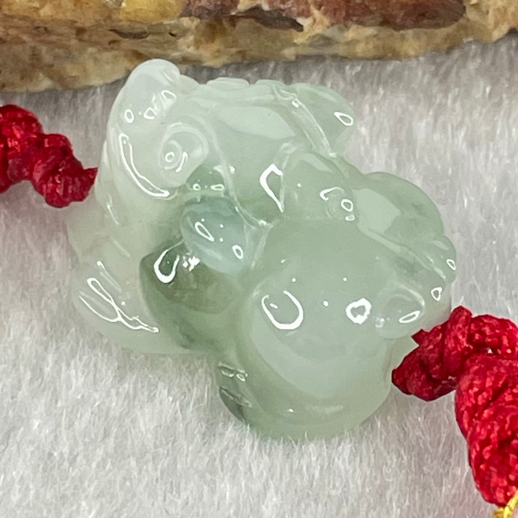 Type A Faint Green with Blueish Green Patch Jadeite Male Pixiu String Bracelet 5.60g 16.8 by 12.6 by 10.0mm - Huangs Jadeite and Jewelry Pte Ltd