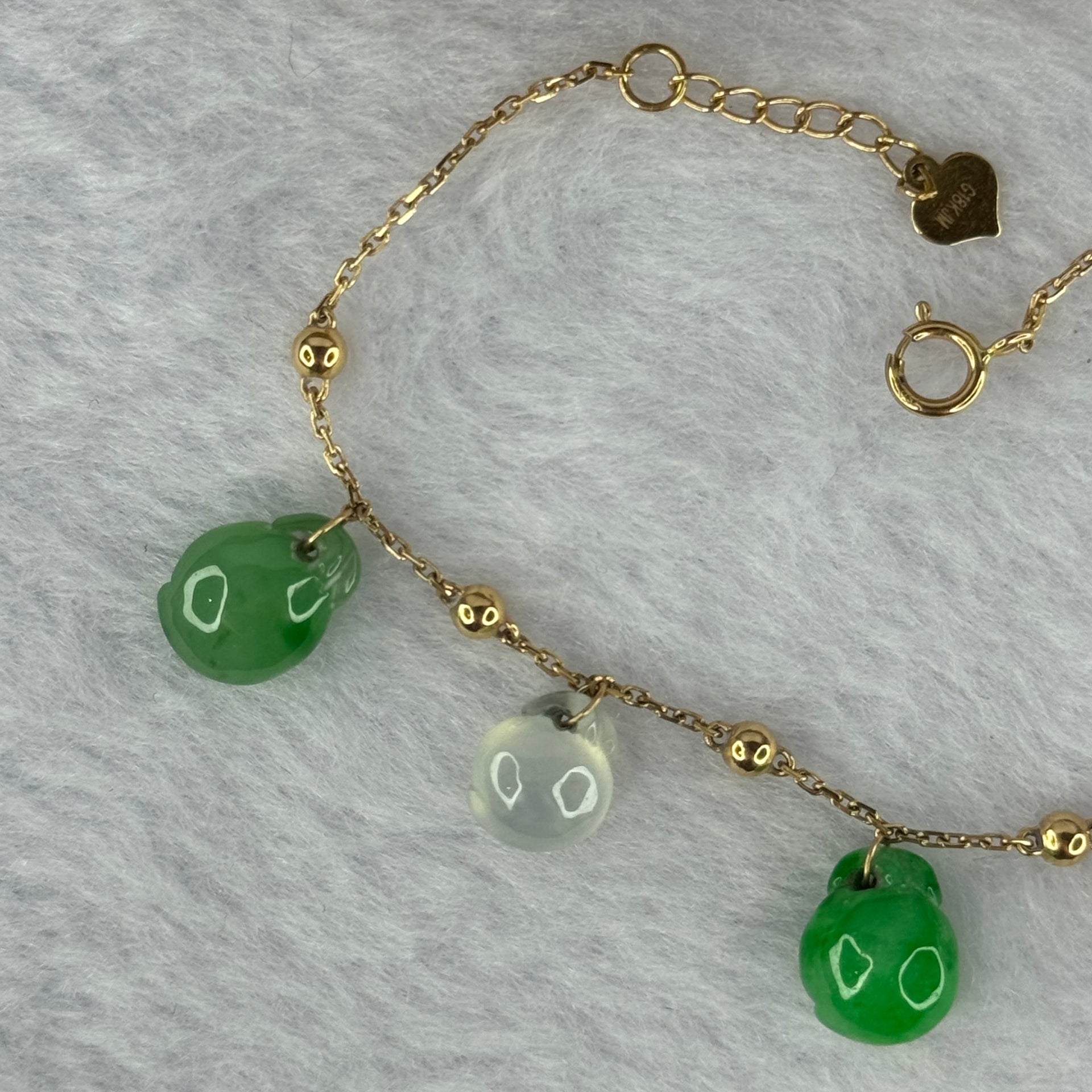 Type A Mixed Color Jadeite Peaches in 18K AU750 Rose Gold Bracelet 5.67g 10.4 by 8.2 by 6.5mm 6pcs - Huangs Jadeite and Jewelry Pte Ltd