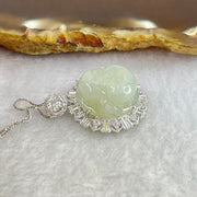 Type A Faint Green Lavender Milo Buddha with Crystals in S925 Sliver Pendant and Necklace 7.05g 16.6 by 16.6 by 8.0mm - Huangs Jadeite and Jewelry Pte Ltd