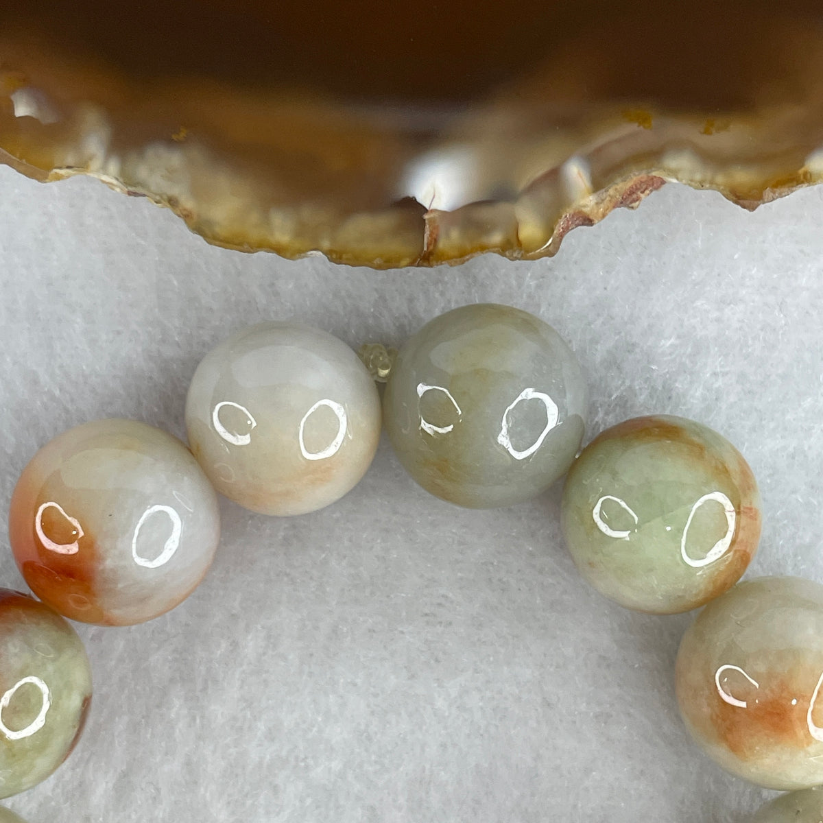 Natural Type A Reddish Brown & Green Jadeite Beads Bracelet | 13cm 13 Beads 13.6mm (53.86g | Vital Passion, Courage & Dual Wealth Attraction)