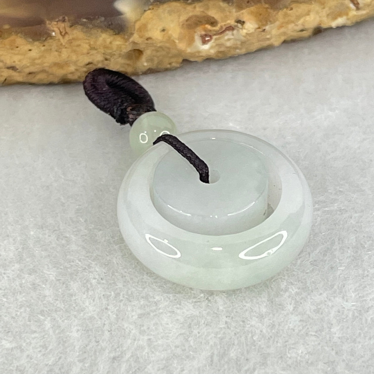 Type A Faint Lavender Jadeite Double Ping An Kou Donut Charm Pendant 4.40g 18.3 by 7.0mm - Huangs Jadeite and Jewelry Pte Ltd