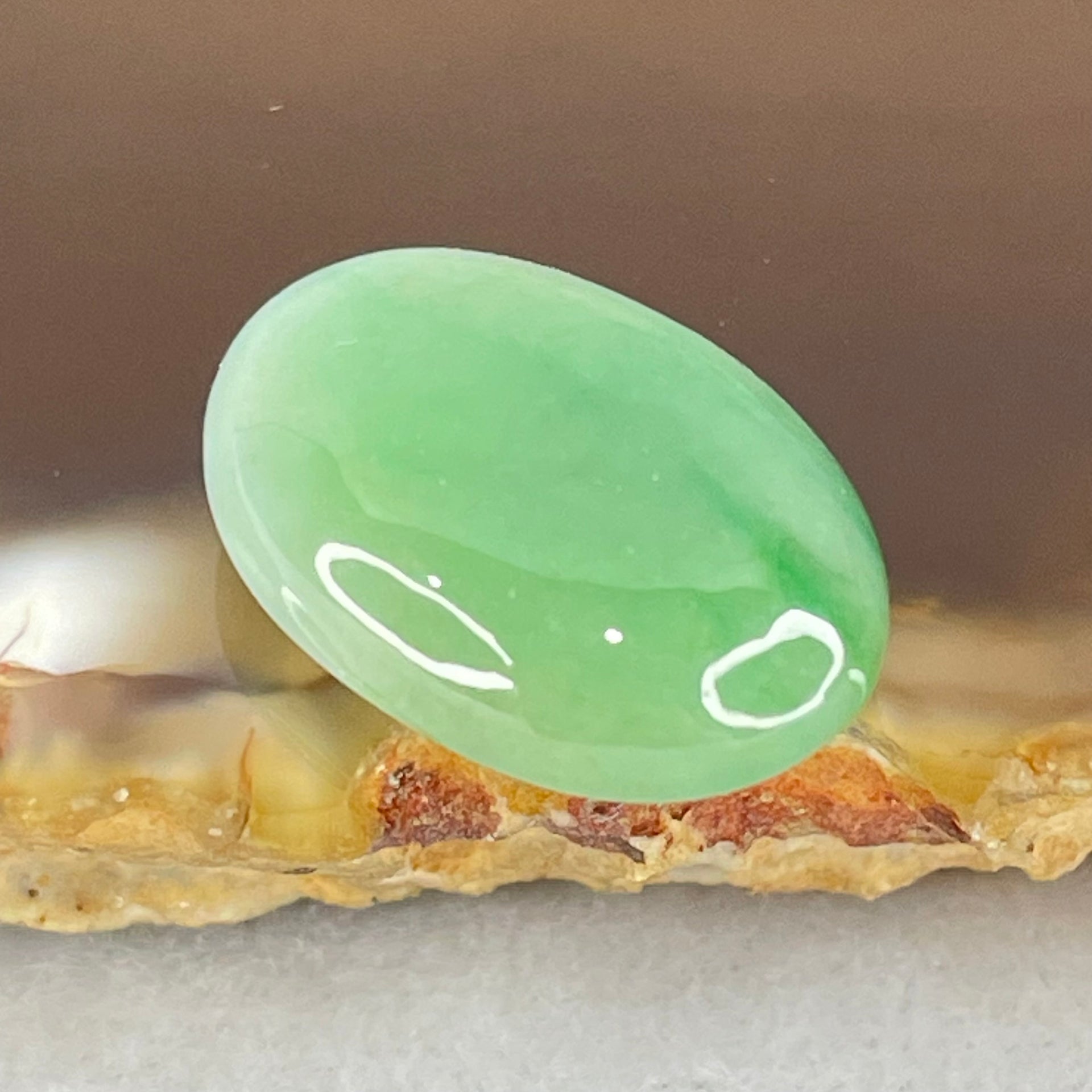 Type A Blueish Green to Faint Green Jadeite Oval Cabouchon Stone For Setting 2.01g 16.1 by 11.4 by 5.8mm - Huangs Jadeite and Jewelry Pte Ltd