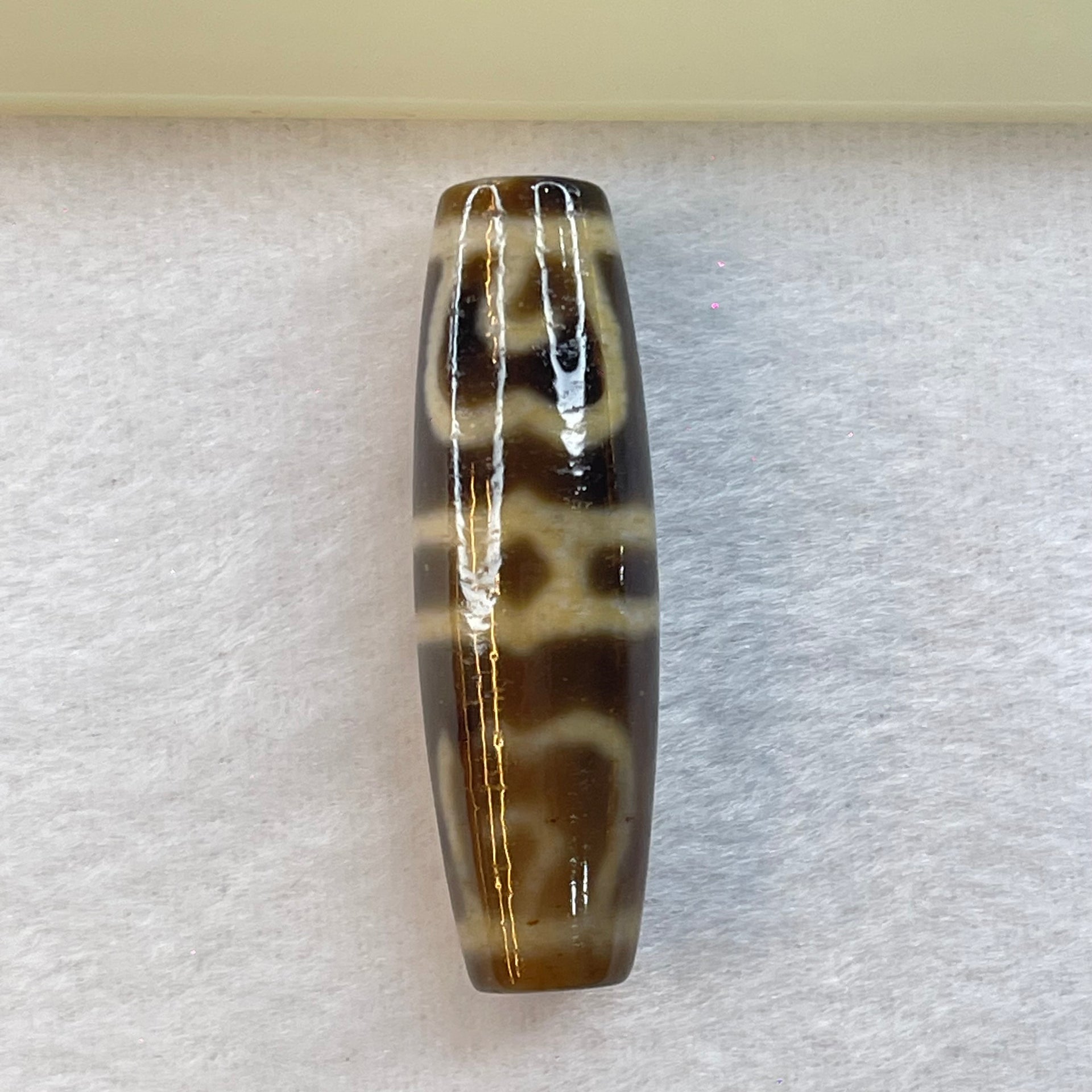 Natural Powerful Tibetan Old Oily Agate Guru Dharma Hat Dzi Bead Heavenly Master (Tian Zhu) 莲师法帽天珠 16.33g 48.2 by 14.8mm - Huangs Jadeite and Jewelry Pte Ltd