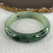 Certified Type A Natural Semi Icy Light Green with Dark Green Fluorite Piao Hua Jadeite Bangle 66.27g Inner Diameter 57.6mm 13.8 by 9.2mm (Very Very Slight Internal Line) - Huangs Jadeite and Jewelry Pte Ltd