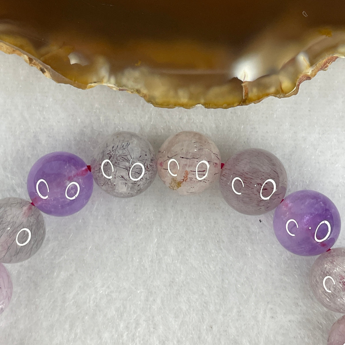 Certified Above Average Grade Natural Super 7 Crystal Beads Bracelet | 10.8mm Sacred 7-Mineral Synergy Statement Power (31.74g | 16.5cm Wrist Sizing | 19 Beads)
