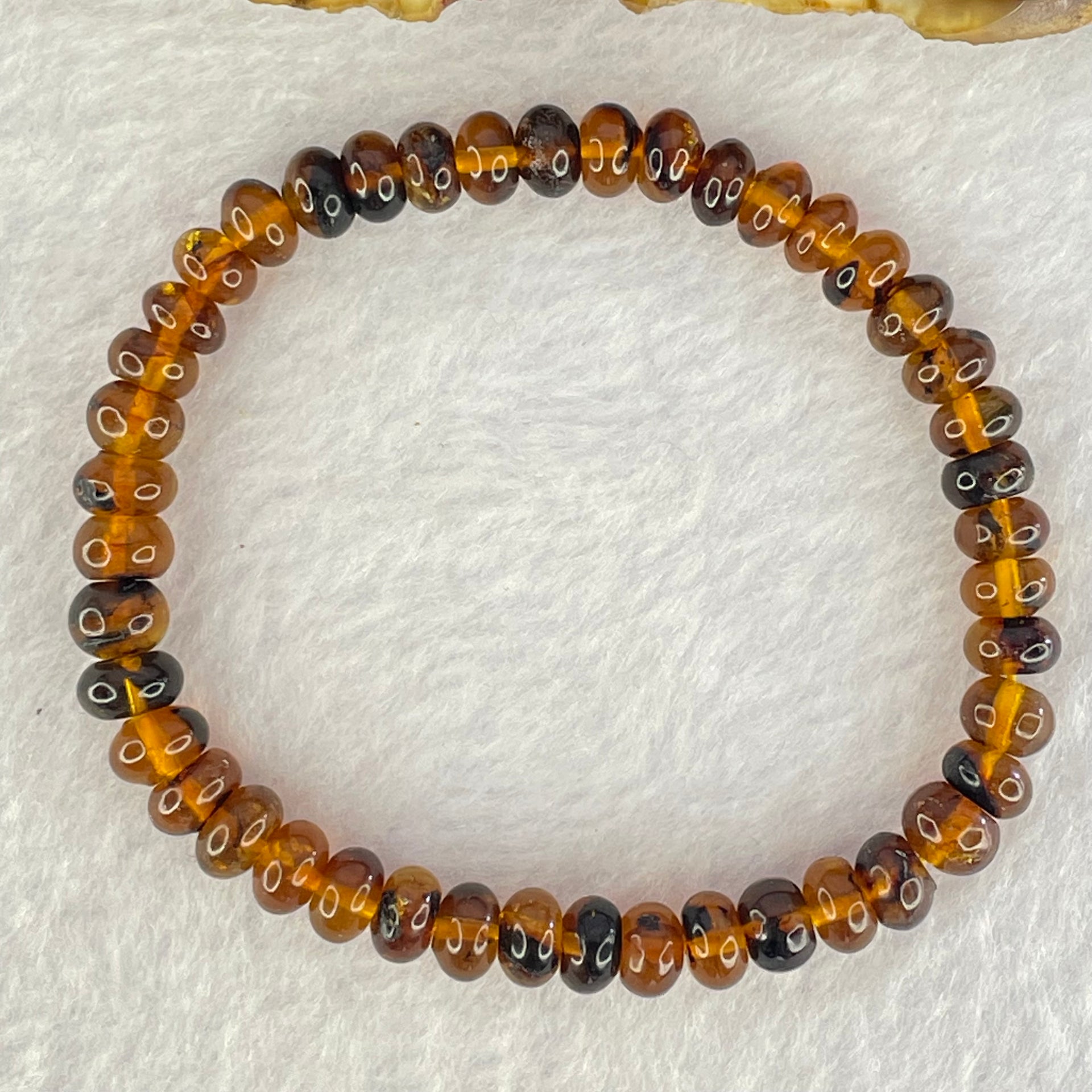 Natural Dark Brownish Yellow Medicine Amber Beads Bracelet 天然抚顺药珀手链 4.39g 15.5cm 6.8mm 44 Beads - Huangs Jadeite and Jewelry Pte Ltd