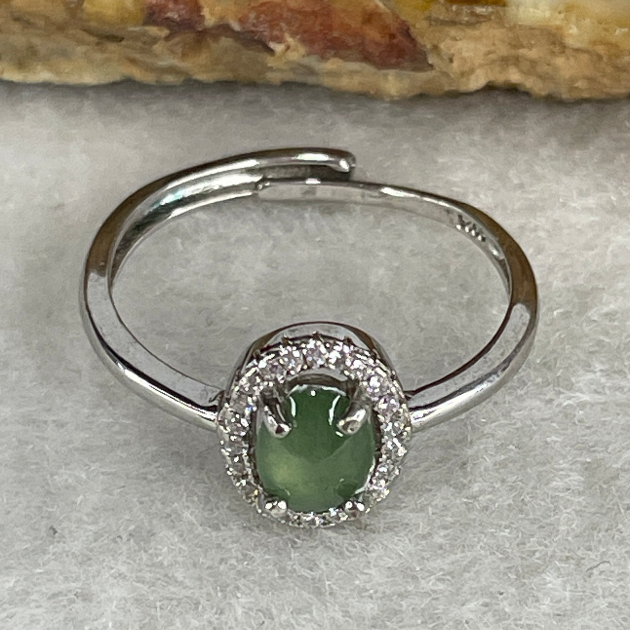 Type A Icy Light Blueish-Green Jadeite Minimalist Ring | Liquid-Glass Translucent Cushion Cabochon | Solid S925 Sterling Silver Setting | Smart Adjustable Sizing (1.83g 6.0x4.8x2.0mm)