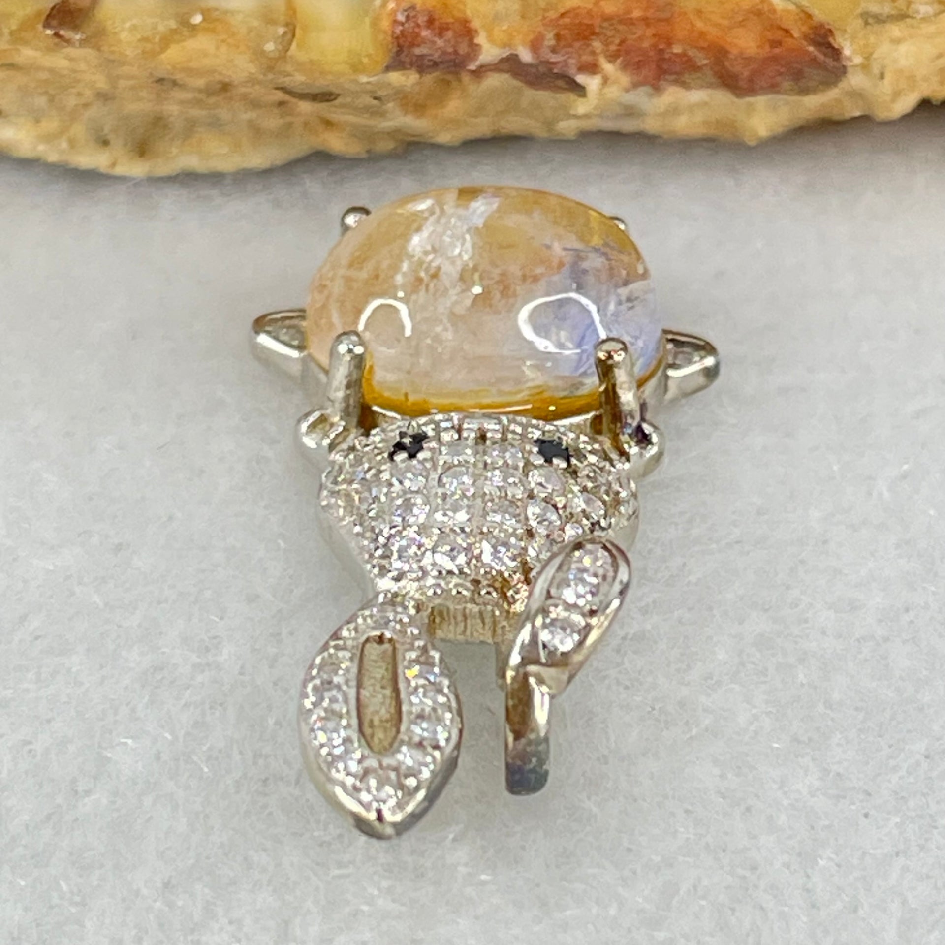 Rare Natural Blue Dumortierite Rutilated Quartz in S925 Sliver Rabbit Pendant 2.40g 10.0 by 7.1 by 5.5mm - Huangs Jadeite and Jewelry Pte Ltd