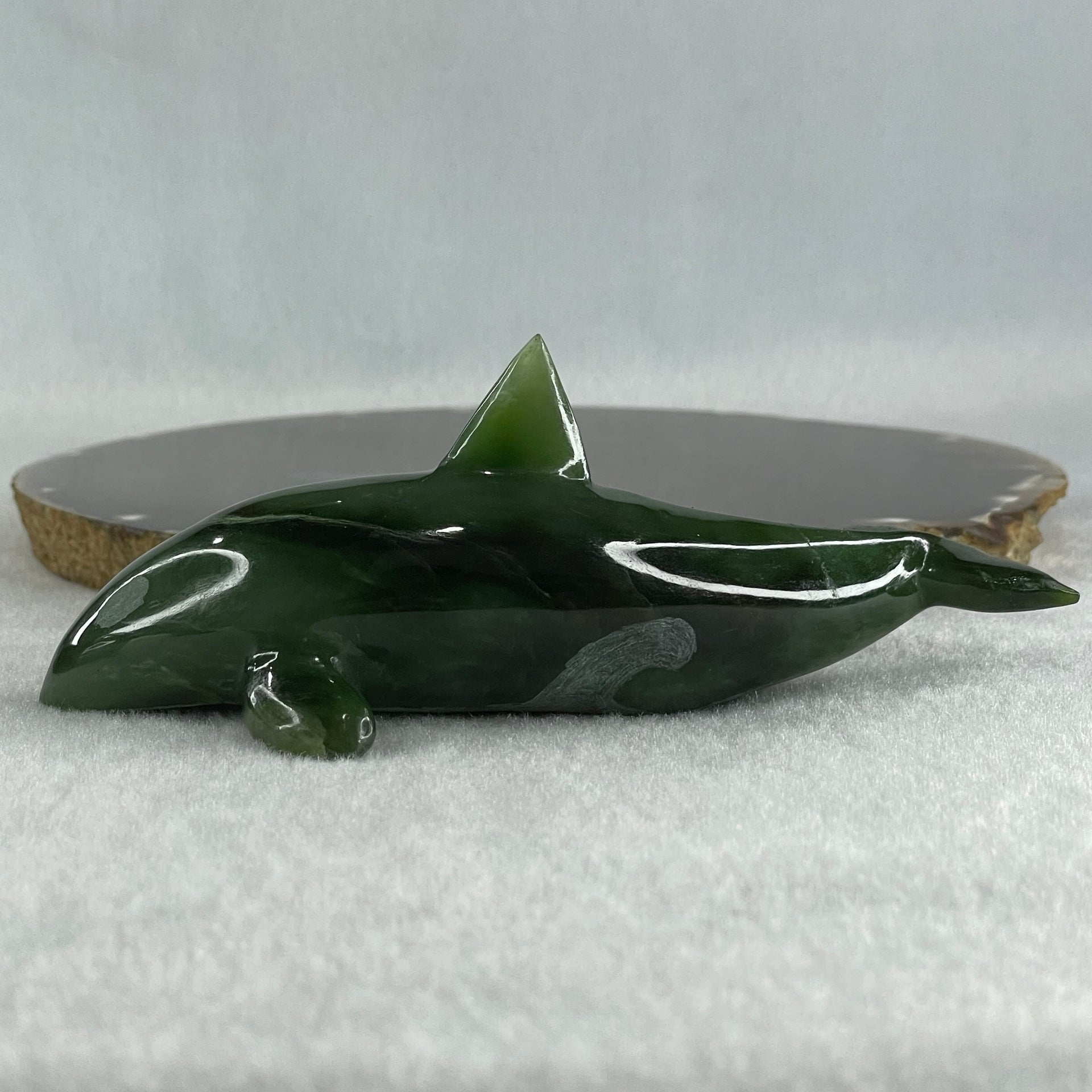 Natural Dark Green Serpentine Killer Whale Display 130.1g 122.0 by 52.0 by 50.0mm - Huangs Jadeite and Jewelry Pte Ltd