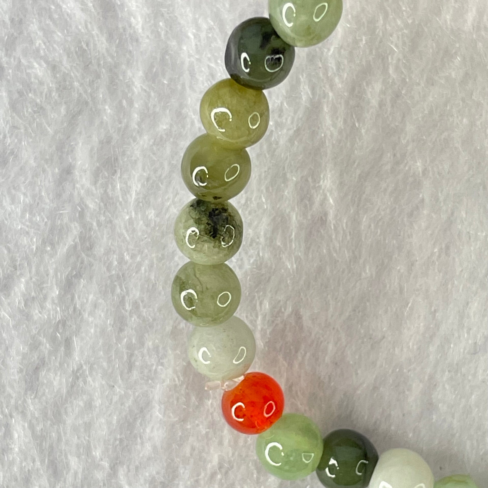 Type A Mixed Color Jadeite and Red Agate Beads Bracelet 6.18g 13.5cm 5.4mm 36 Beads - Huangs Jadeite and Jewelry Pte Ltd