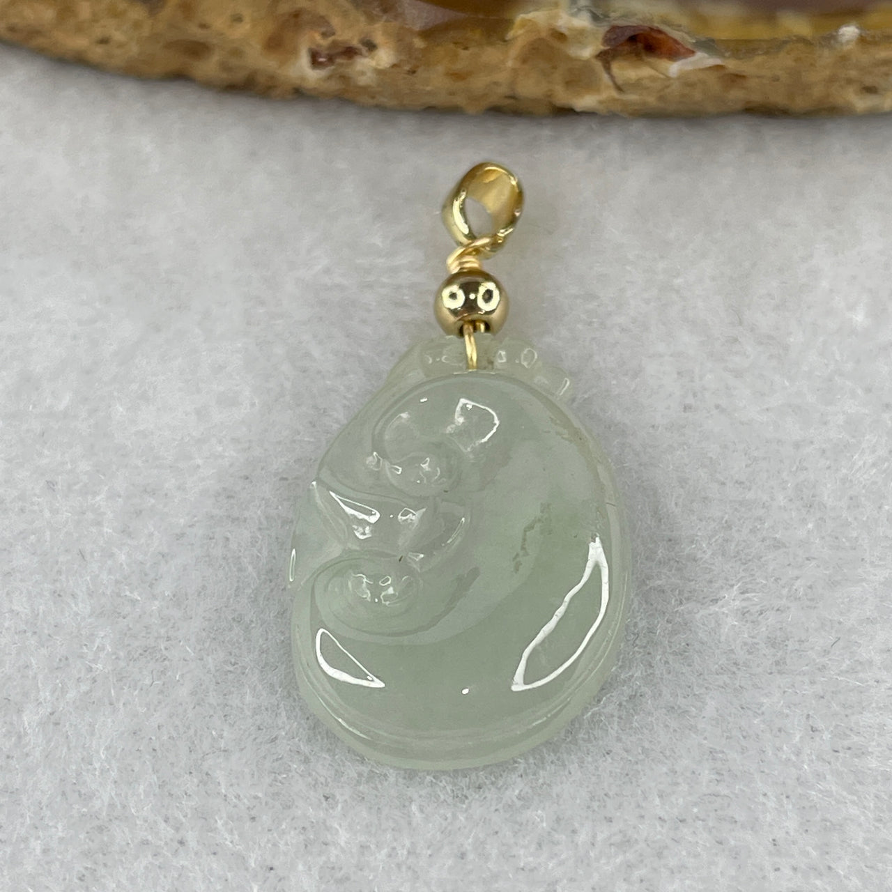 Natural Type A Semi Icy Light Green Jadeite Ruyi Pendant | 100% Untreated Hand-Carved As You Desire Talisman | High Translucency Solid Fei Cui Pendant (2.93g | 26.0 × 16.5 × 4.0mm)