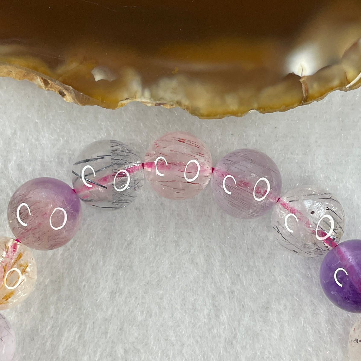 Certified Above-Average Grade Natural Super 7 Crystal Beads Bracelet | Substantial Mid-Size Statement Strand | Authentic Sacred Seven Multi-Mineral Inclusions Quartz Spiritual Catalyst & Auric Shield Bracelet (26.06g | 16cm Length | 9.9mm | 20 Beads)