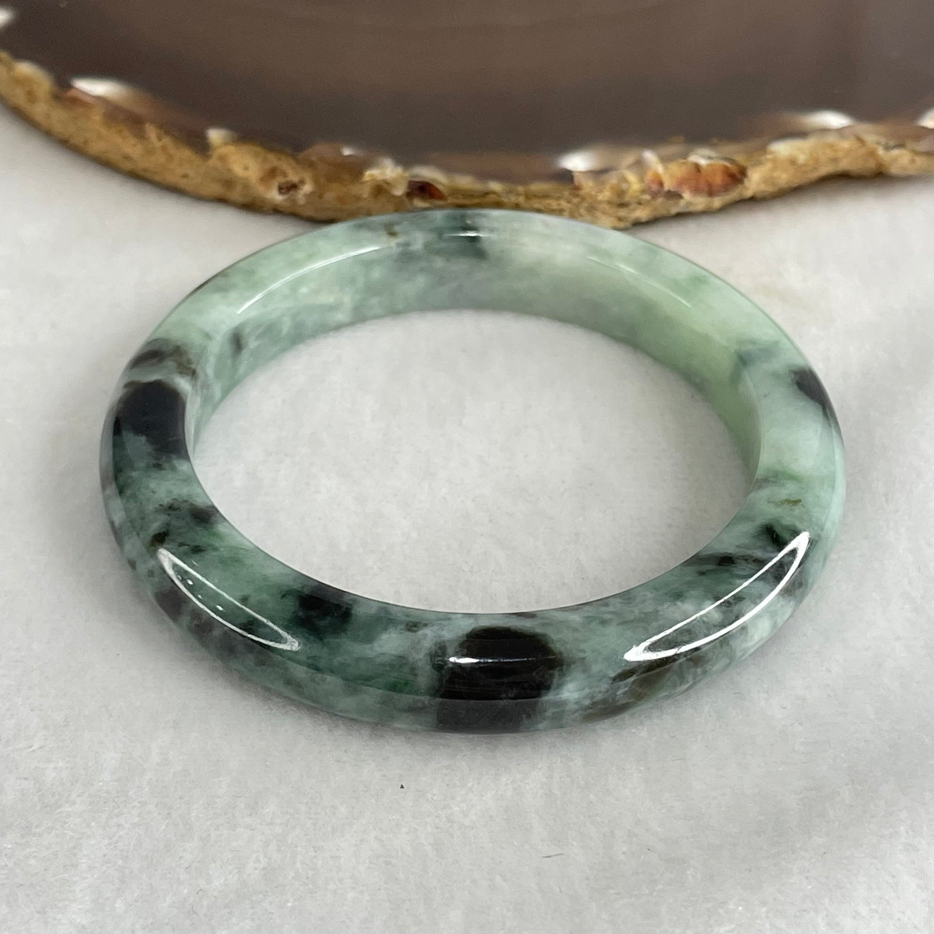 Type A Light Blueish Green with Dark Blueish Green Piao Hua Jadeite Bangle 54.41g Inner Diameter 56.9mm 11.1 by 8.9mm (Very Slight Internal Lines) - Huangs Jadeite and Jewelry Pte Ltd