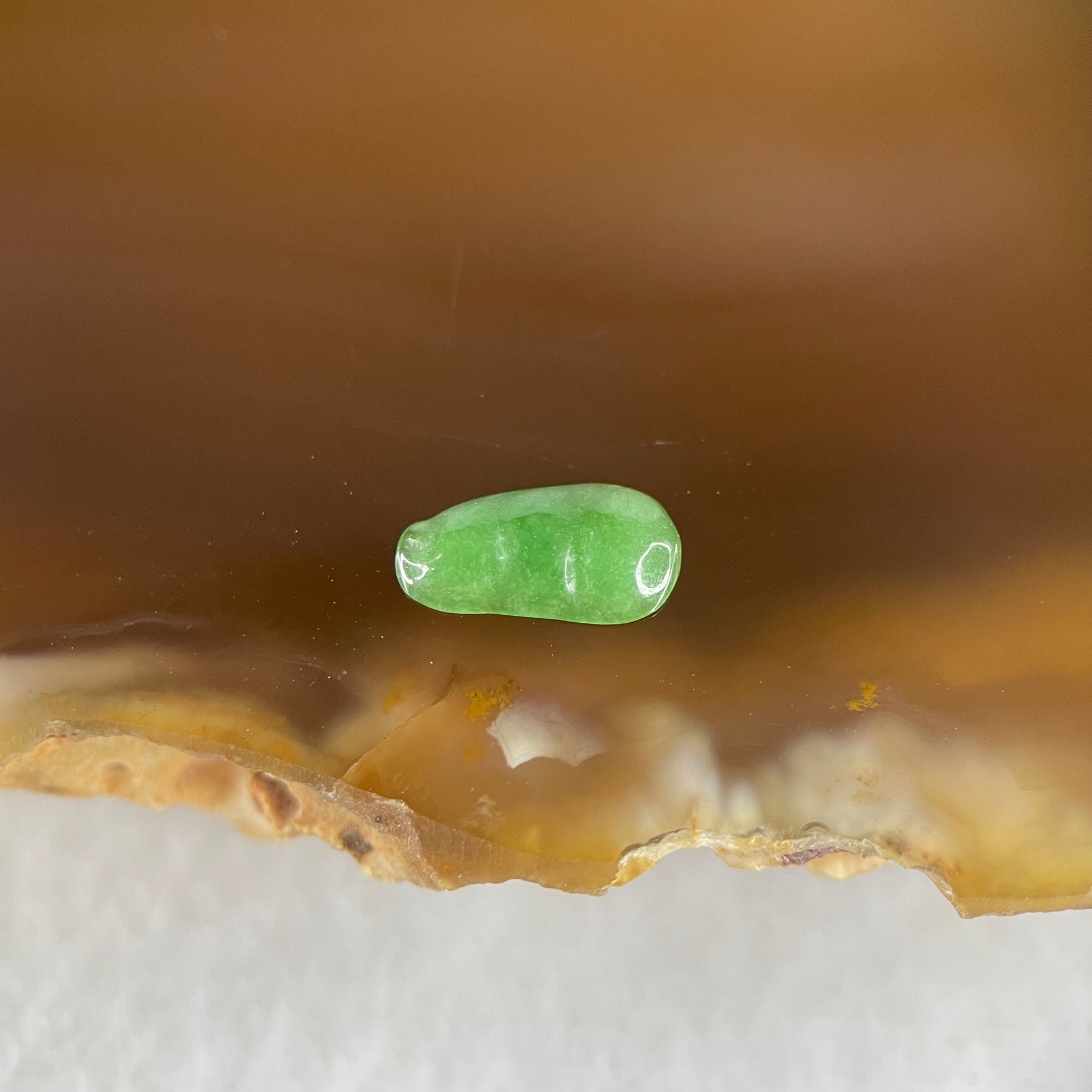 Type A Old Mine Full Green Jadeite Peapod Charm Stone For Setting 0.12g 8.5 by 4.4 by 1.4mm - Huangs Jadeite and Jewelry Pte Ltd
