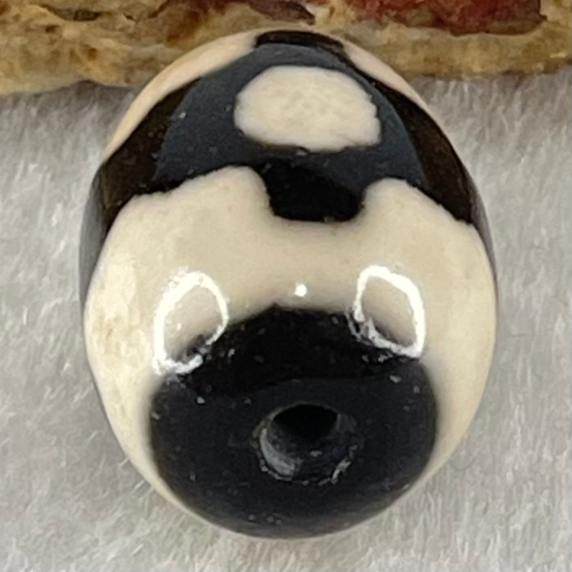 Natural Powerful Tibetan Old Oily Dark Brown With White Agate 3 Eyes Dzi Bead Heavenly Master (Tian Zhu) 三眼天诛 4.37g 17.4 by 12.9mm - Huangs Jadeite and Jewelry Pte Ltd